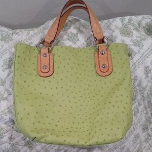 Maurizio Taiuti Green Ostrich LeatherTote Bag with Tan Handles